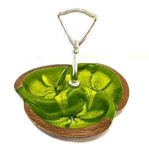 Green Sequoia Craft Center Handle Tidbit Snack Tray California Pottery #618 USA